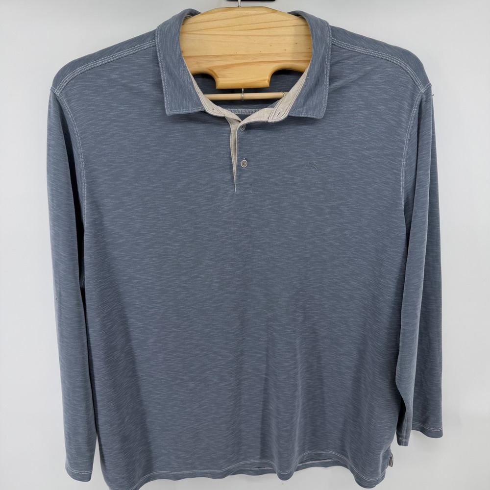 Tommy Bahama Mens 3XLB Long Sleeve Polo Shirt Blue Grey Slub Knit Big &‎ Tall